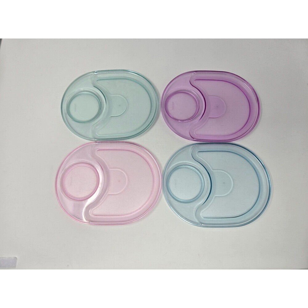 VINTAGE TUPPERWARE PASTEL SNACK PLATES SET OF 4 SHEERLY ELEGANT TRAVEL STACKABLE